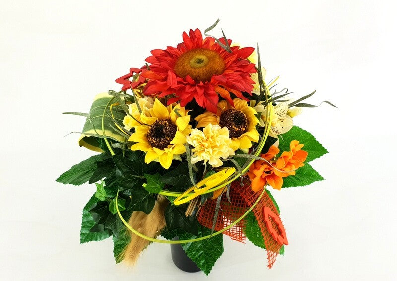 Strauß Sonnenblumen Nelken Rose Kunstblumen Grabstrauß Geschenk künstliche Blume