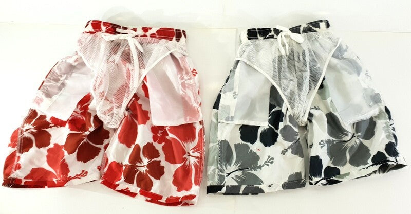 Badehosen Kinder 3 für 2 Badeshorts 128 - 140 Hibiskus Shorts geblümt Kinder