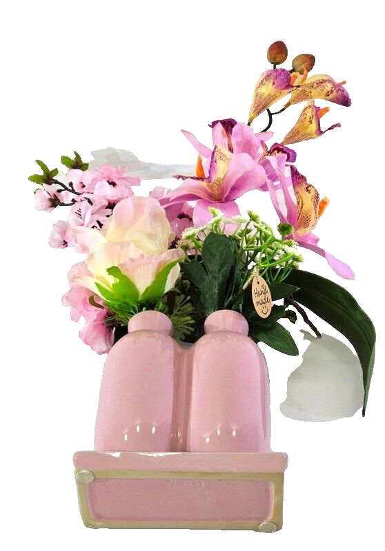 Casa-Poador Vase mit 2 Sträuße Rosa Kunstblumen Cymbidie Dekoration Geschenk