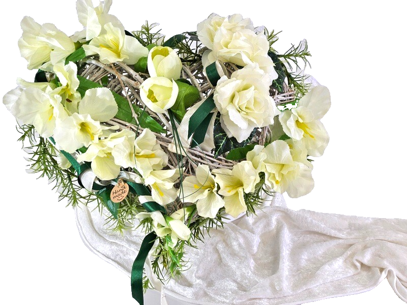 Casa-Poador Herz Rebengesteck Weiß Creme Kunstblumen Gladiolen Geschenk Friedhof