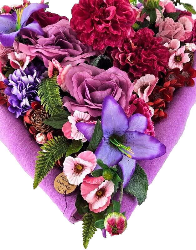 Grabgesteck Grabschmuck Herz Rosa Lila  Rosen Dahlie Kunstblumen Natur Friedhof
