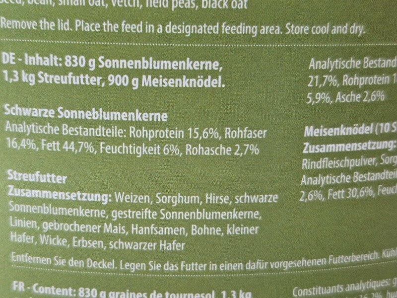 Vogelfutter Mix Eimer 3 kg Vogelfutter Meisenfutter schwarze Sonnenblumenkerne