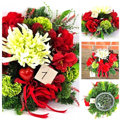 Casa-Poador Grabschmuck rotcreme Rosen Chrysantheme Seidentanne Kunstblumen Herz
