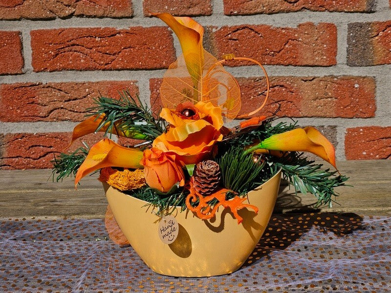 Casa-Poador Weihnachtsgesteck ellipse Orange Calla Rose künstlich Dekoration