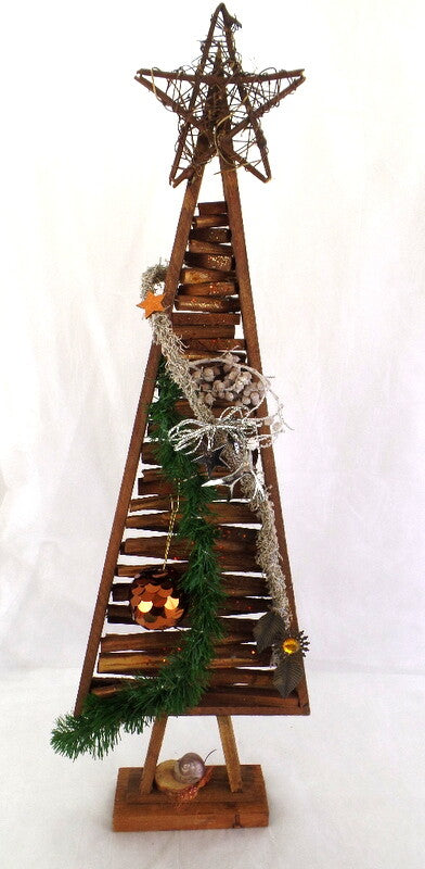 Holz Tannenbaum Braun künstliche Accessoires Sterne Kugel Blätter Dekoration