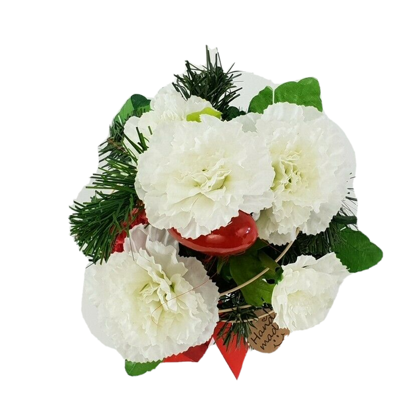 Gesteck Weiß Rot Seide Herz Nelken Kunstblumen künstliche Blumen Dekoration