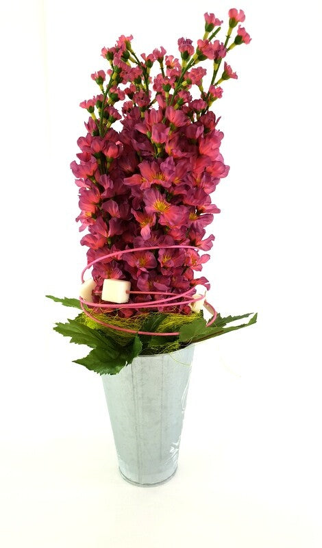 Gesteck Kunstblume Rosa Blüten Metallgefäß 25 cm Hoch Dekoration