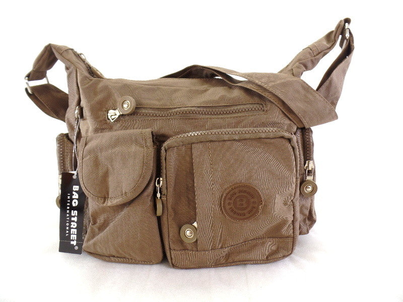 Bag Street Tasche Kaki Umhängetasche Reißverschluss viele Fächer Damentasche