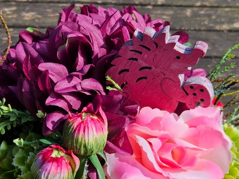 Strauß künstlich Bourdaux Pink Kunstblumen Holzigel Palm Speer 30 cm H Geschenk