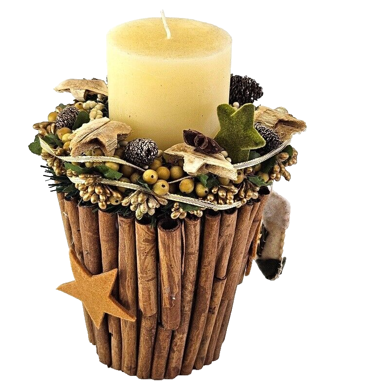Casa-Poador Weihnachtsgesteck Tischschmuck Natur Zimt künstlich Kerze Dekoration