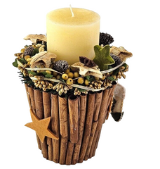 Casa-Poador Weihnachtsgesteck Tischschmuck Natur Zimt künstlich Kerze Dekoration