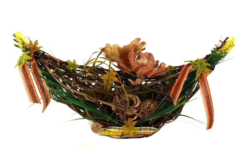 Gesteck Kunstblumen Weinrebengerüst Gelb Braun Wachsblumen Dekoration