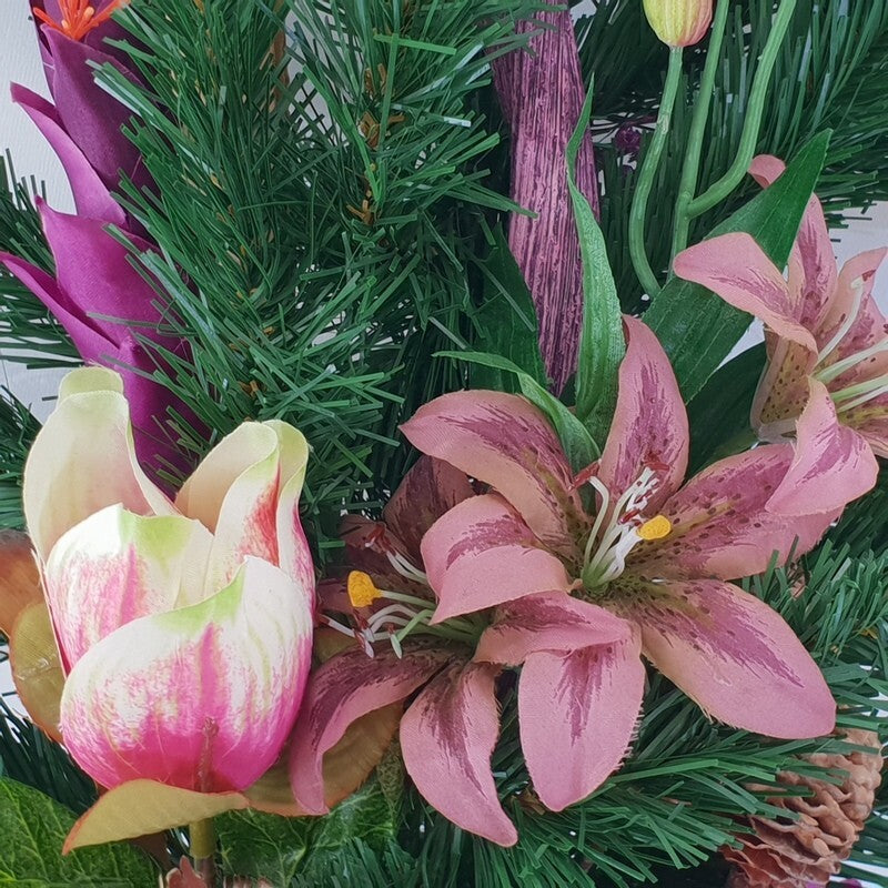 Grabschmuck Trockenblumen Exoten Lila Rosa Naturmaterial Totensonntag Friedhof