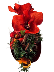 Casa-Poador Weihnachtsgesteck rot Orange Amaryllis Sterne künstliche Tanne Deko