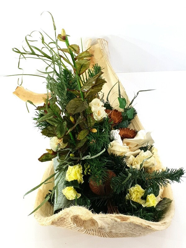 Grabgesteck XXL Cocosblatt Naturdeko Künstliche Blumen Engel Gedenken Friedhof