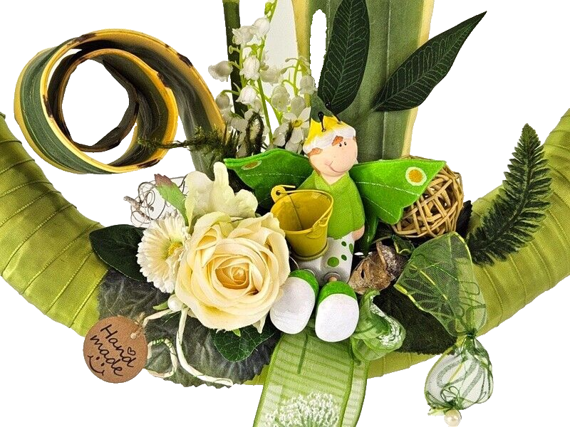 Kranz Türkranz Wand Kranz künstlich trocken Weiß Grün Natur Natur 43 cm
