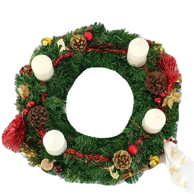 Adventskranz Rot Creme 40 cm künstliche Tanne Kerzen Zimt Zapfen Kugeln