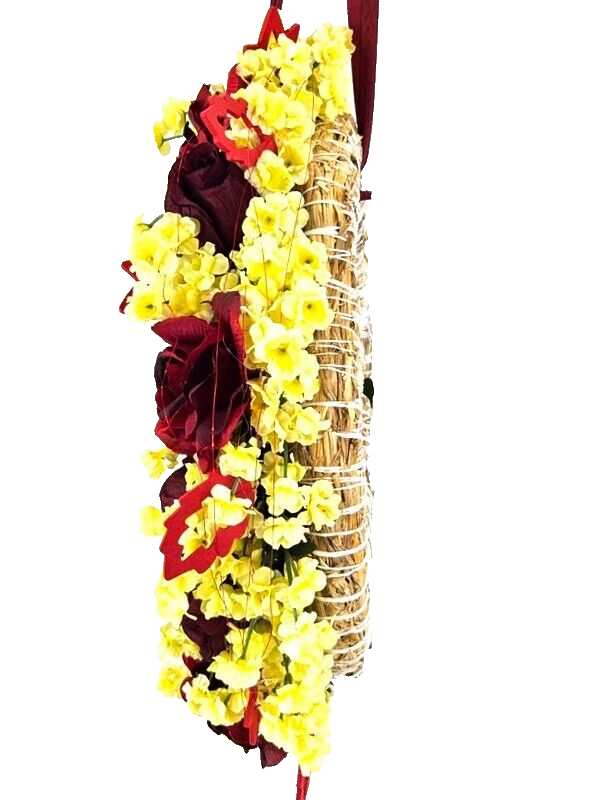 Kranz Tür/ Wand Kranz 40 cm künstlich wie echt rote Rosen Holzblätter Dekoration