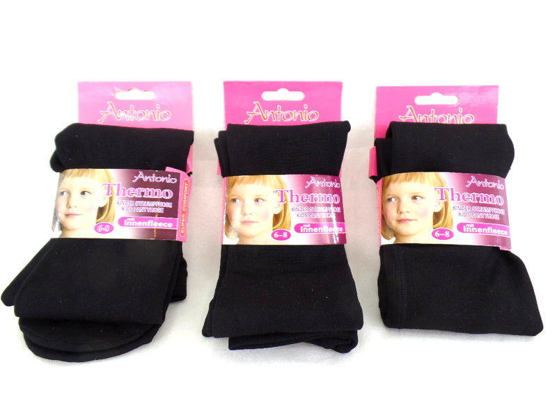 Antonio Kinder Thermo Leggings 3 Stück mit Innenfleece Schwarz blickdicht