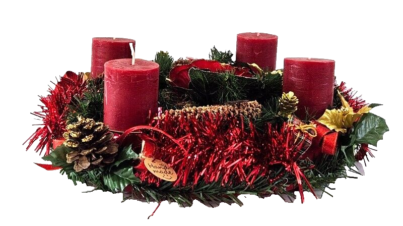 Adventskranz Rot Gold künstliche Tanne 30 cm Kerzen Zapfen Rote Rose