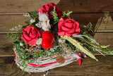 CASA - POADOR GRABSCHMUCK Herz Reisig Weiß Rot  Herz Engel Kunstblumen Friedhof