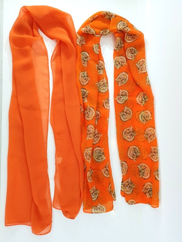 Schals Tücher Set 2 Stück Orange Uni Tigerkopf 100 % Polyester