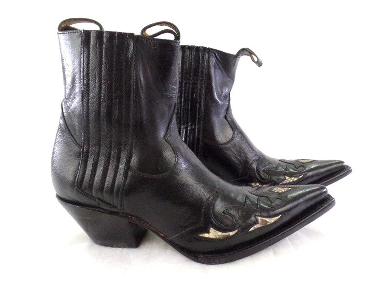 Westernstiefel 37 Schwarz Short Natural Negro Applikationen Leder spitz Riporto