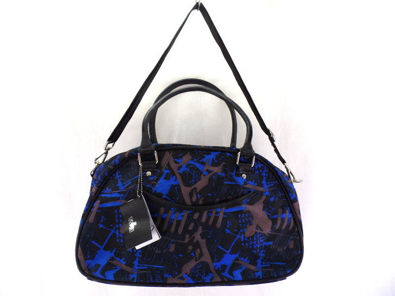 Geoss Tasche Blau Grau Schwarz gemustert Schultertasche Reißverschluss Henkel