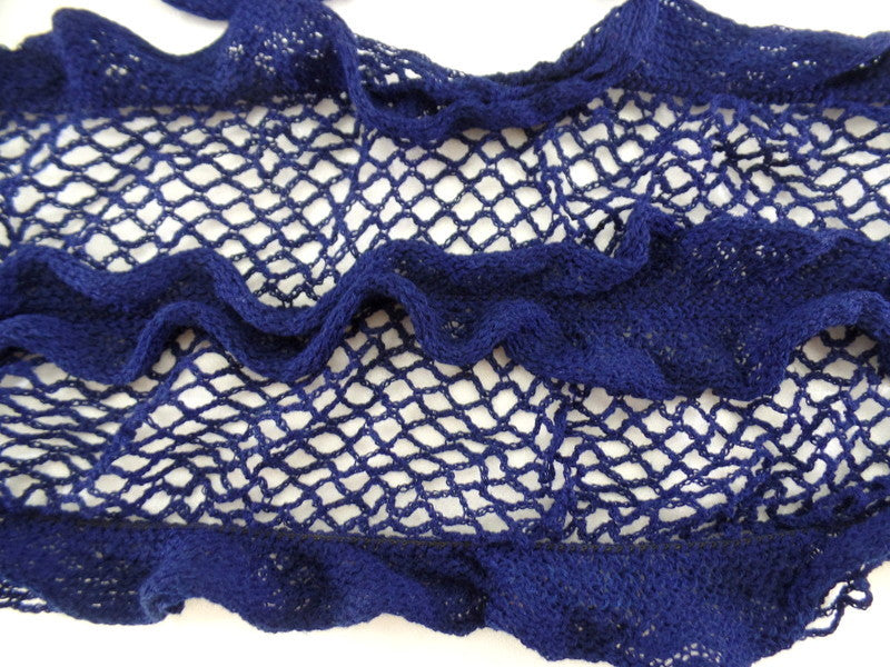 Schal Strick - Häckelschal Blau Länge 170 x 25 cm 100 % Acrylic Antonio Rüschen