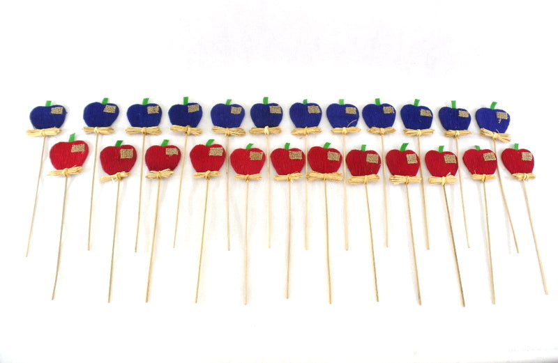 Blumenstecker Apfelmotive 24 Stück je 12 Blau 12 Rot 30 cm L. am Stab Deko