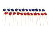 BLUMENSTECKER APFELMOTIVE 24 Stück Blau Rot am Stab 30 cm Lang Dekoration