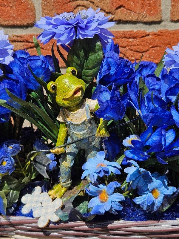 Casa-Poador Gesteck Blau Kunstblumen Krokus Froschfigur Dekoration