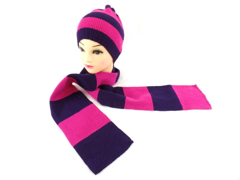 2 er Set Schal & Mütze Pink Lila Pink Braun gestreift Varianten
