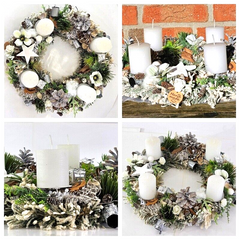 Adventskranz Weiß Jingle Bells künstliche Tanne 35 cm Glöckchen Zapfen Stern