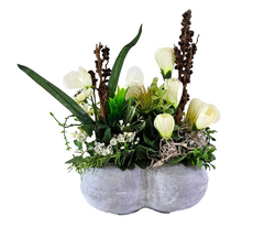 Casa-Poador Herzgesteck künstlich Beton Weiß Creme Grau Kunstblumen 20 cm H Herz