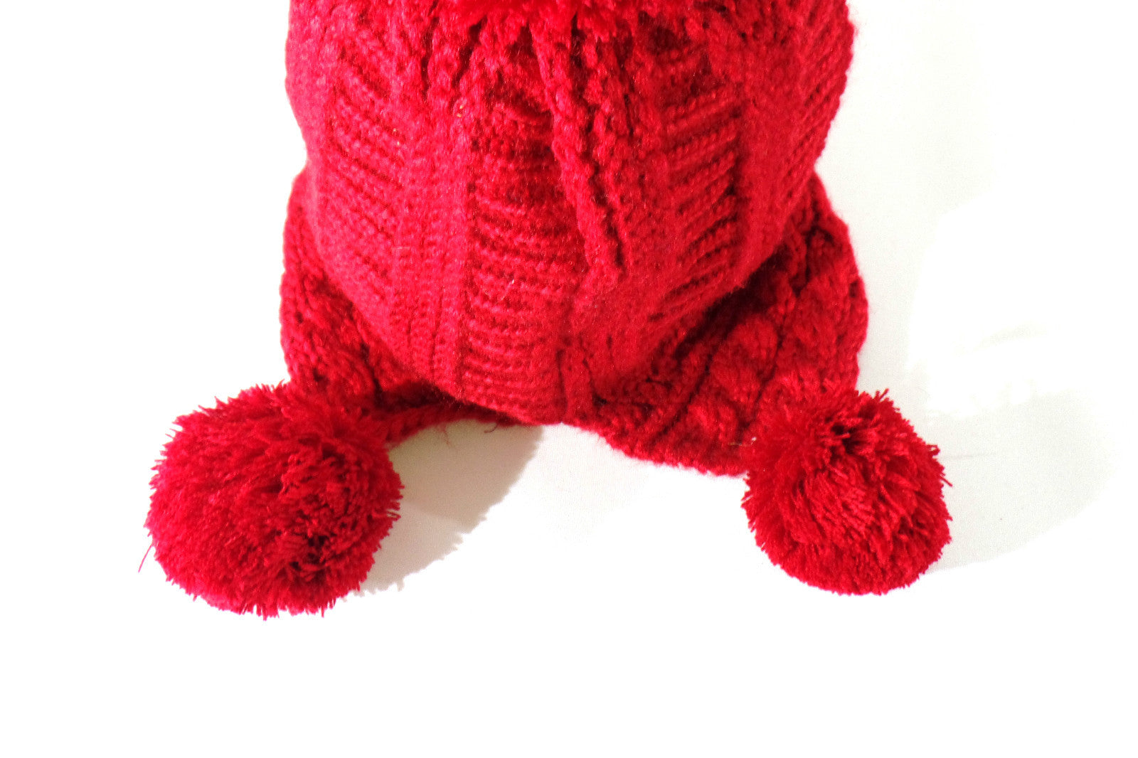 Mütze Strick Rot Winter 3 Bommel Git Strickmütze