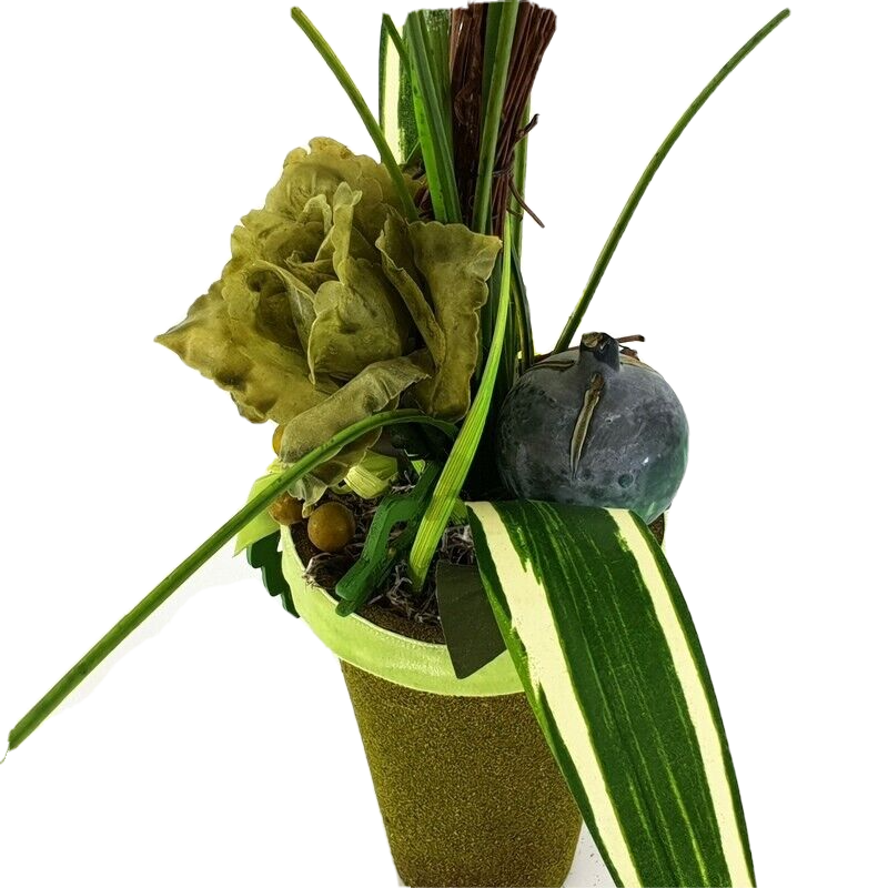 Gesteck Grün Kunstblumen Calla Wachsrose Fruchtstände GräserBast 40cm Dekoration