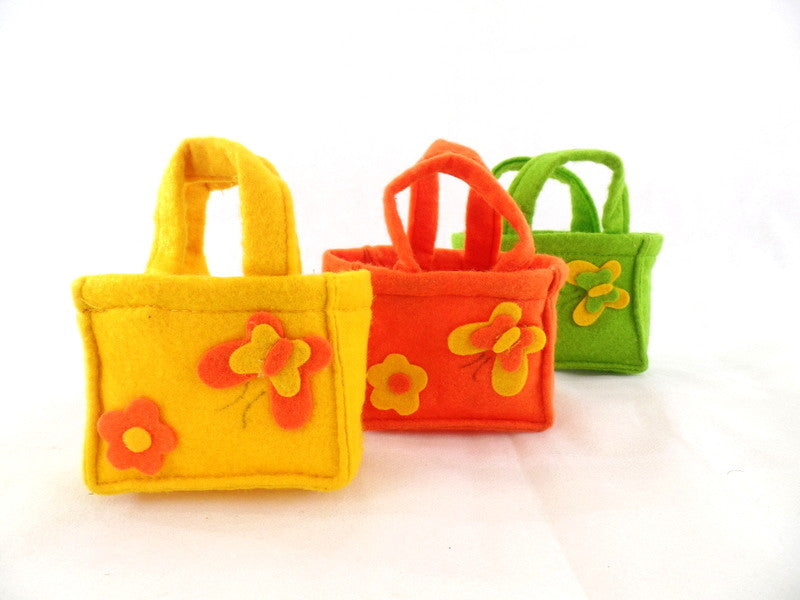 Filztüten Taschen 24 Stück  je 8 Stück in 3 Farben  gelb orange grün Deko