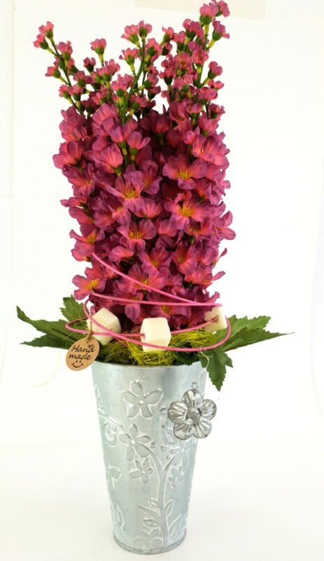 Gesteck Kunstblume Rosa Blüten Metallgefäß 25 cm Hoch Dekoration