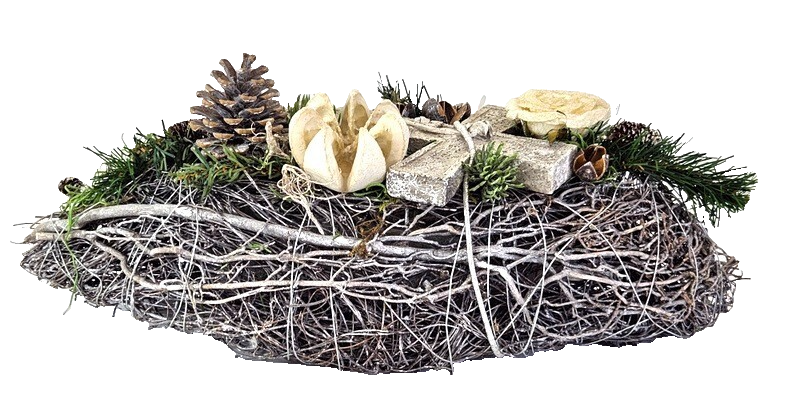 Grabschmuck Gesteck künstliche Blumen ellipse Weiß Naturmaterial Friedhof