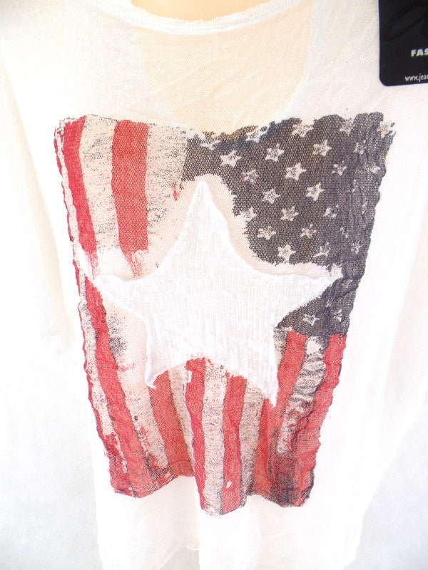 T - Shirt & Top America Vintage Flagge und Stern Weiß One Size Pailetten Top!!