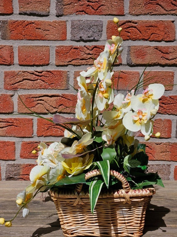 Casa-Poador Orchideen Gesteck Kunstblumen Phalaenopsis Gelb 50H Korb Dekoration