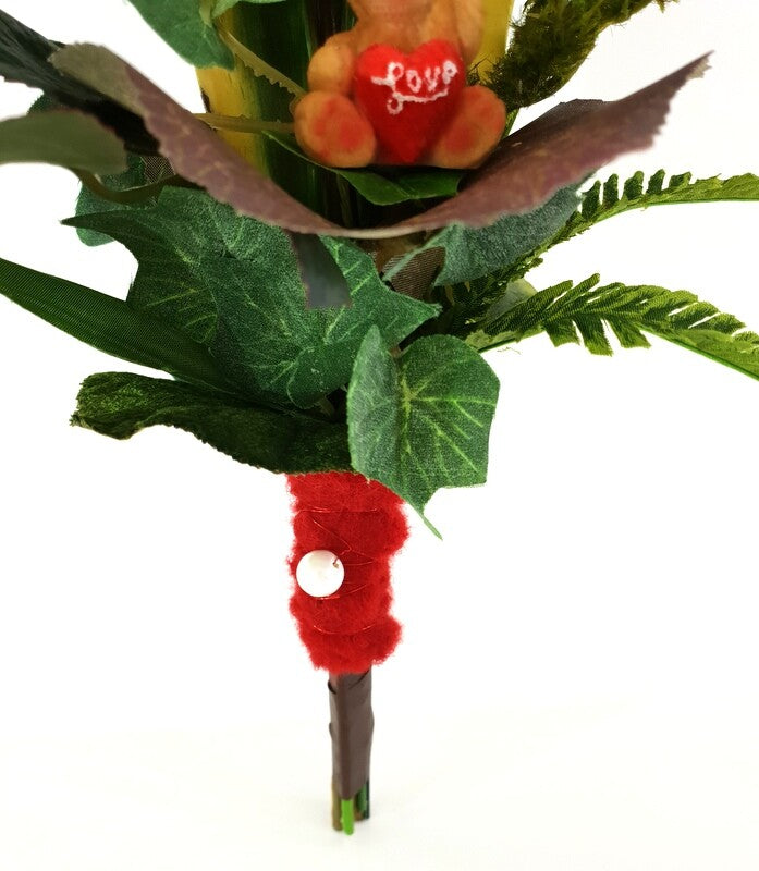 Strauß Seide Rote Rose Wildlotus Bärchenfigur Valentinstecker Kunstblumen 50 cm