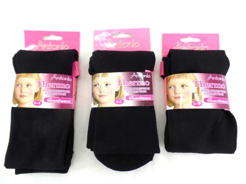 Antonio Kinder Thermo Leggings 3 Stück mit Innenfleece Schwarz blickdicht