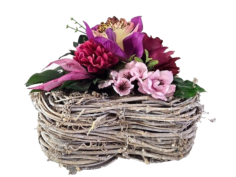 Casa-Poador Grabschmuck Herz Reisigesteck Herz Rosa CymbidieKunstblumen Friedhof