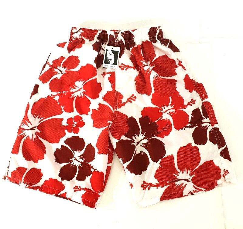 Badehosen Kinder3 für 2Badeshorts 146 - 158 Hibiskus Shorts geblümt Rot Blau
