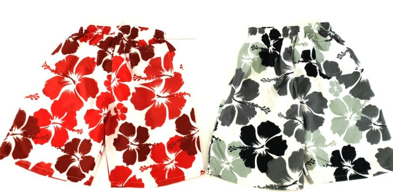 Badehosen Kinder 3 für 2 Badeshorts 146-158 Hibiskus Shorts rot schwarz Kinder