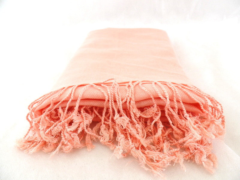 Schals Tuch Stola mit Fransen Lachs 100 % Viscose XXL Schal 190 cm Lang 65 Breit