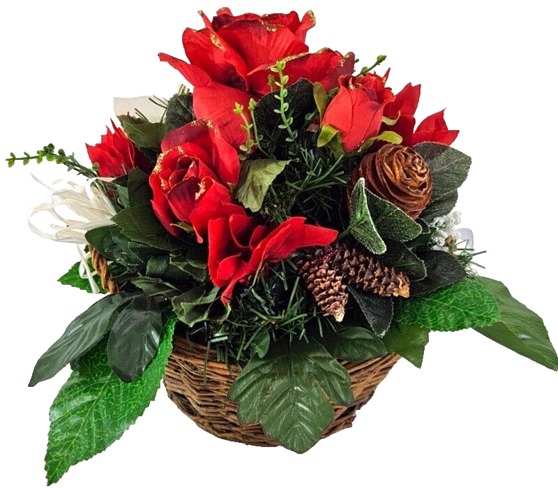 Casa-Poador Grabgesteck Rot Weiß Weihnachtsstern Rosen Kunsttanne Kunstblumen
