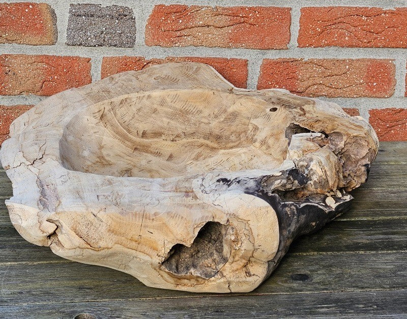 Teak Holz Schale Massivholz XXL 60 cm Dekoschale rund Massiv rustikal Natur Dijk